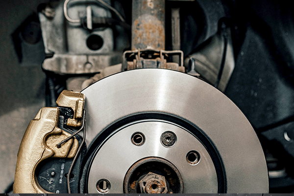 Close up view at a vehicle's braking components.